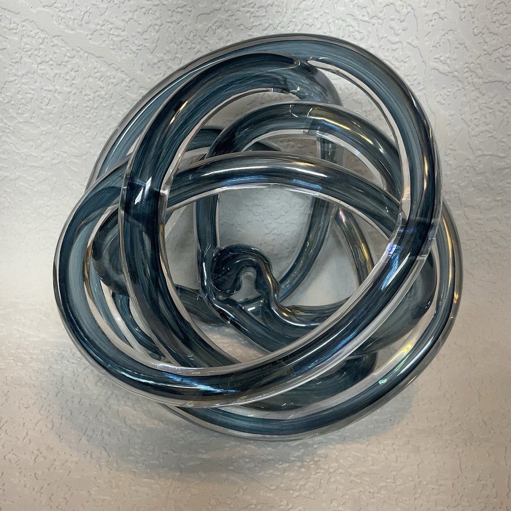Large Hand-Blown Glass Infinity Knot Dculpture Modern Abstract Decor 7.75"x7.25" - Picture 4 of 15